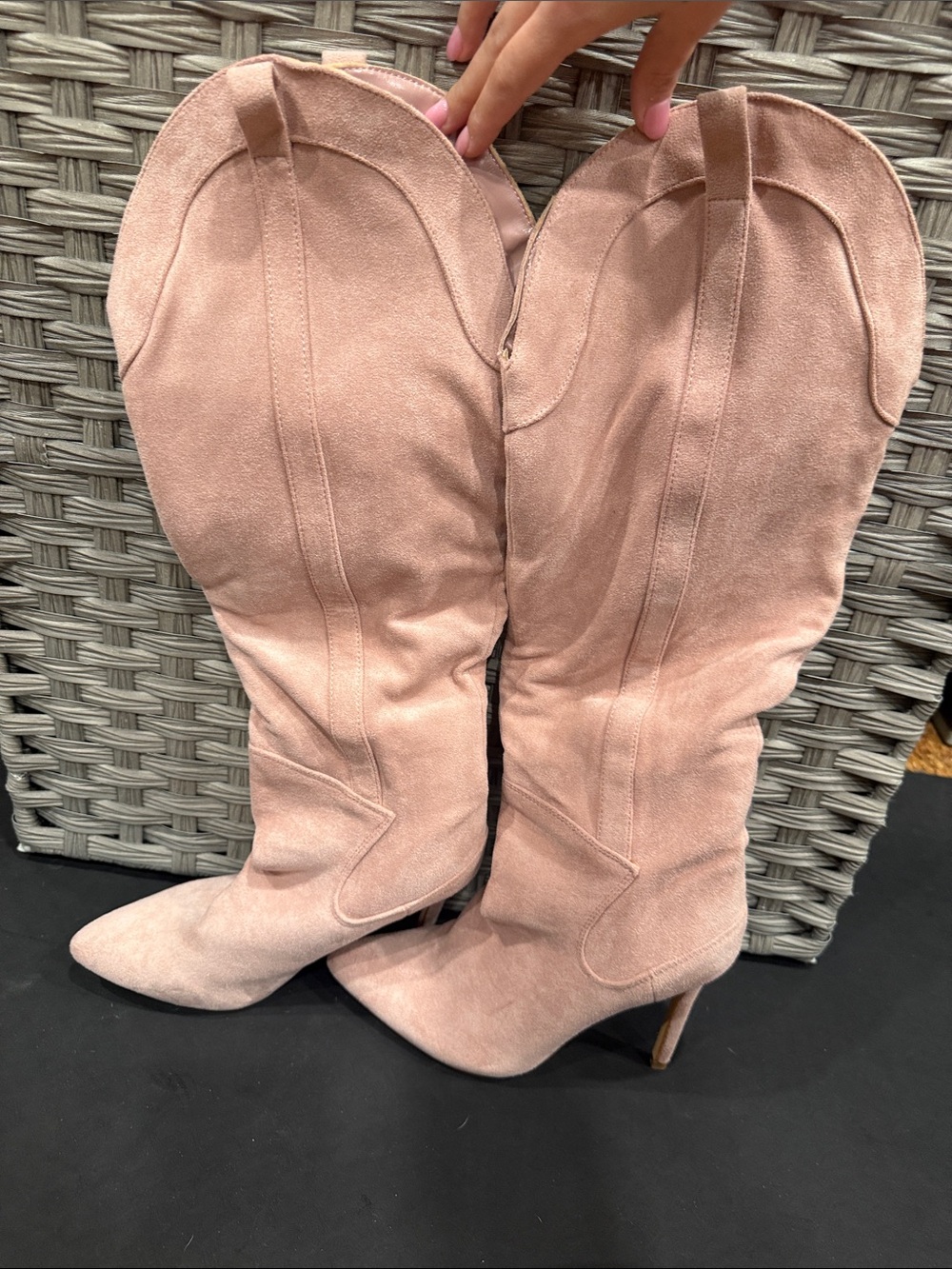 Women's Blush Suede Knee-High Pointed-Toe Boots